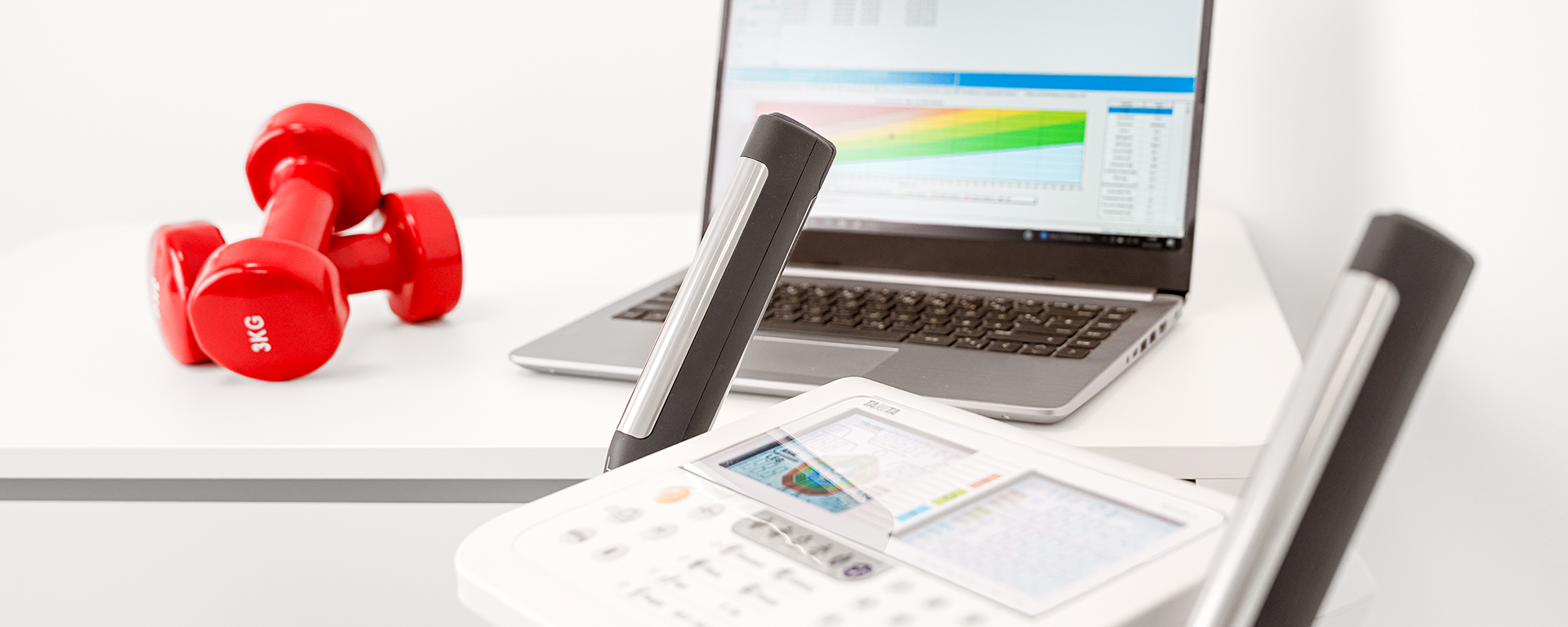 Ein Laptop, der die Ergebnisse der Körperwaage ganzeigt.